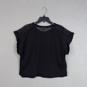 Banana Republic Blouse Womens Large Black Crochet Mesh Back Sheer Top Minimal